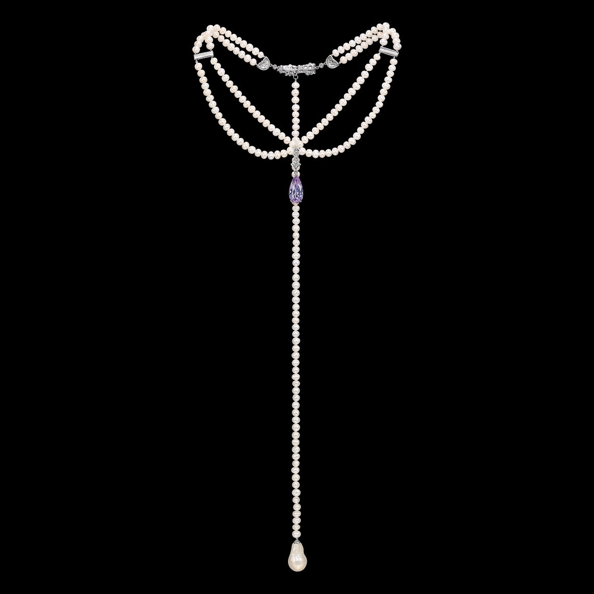 Lavender Pearl Pendant Drop Necklace